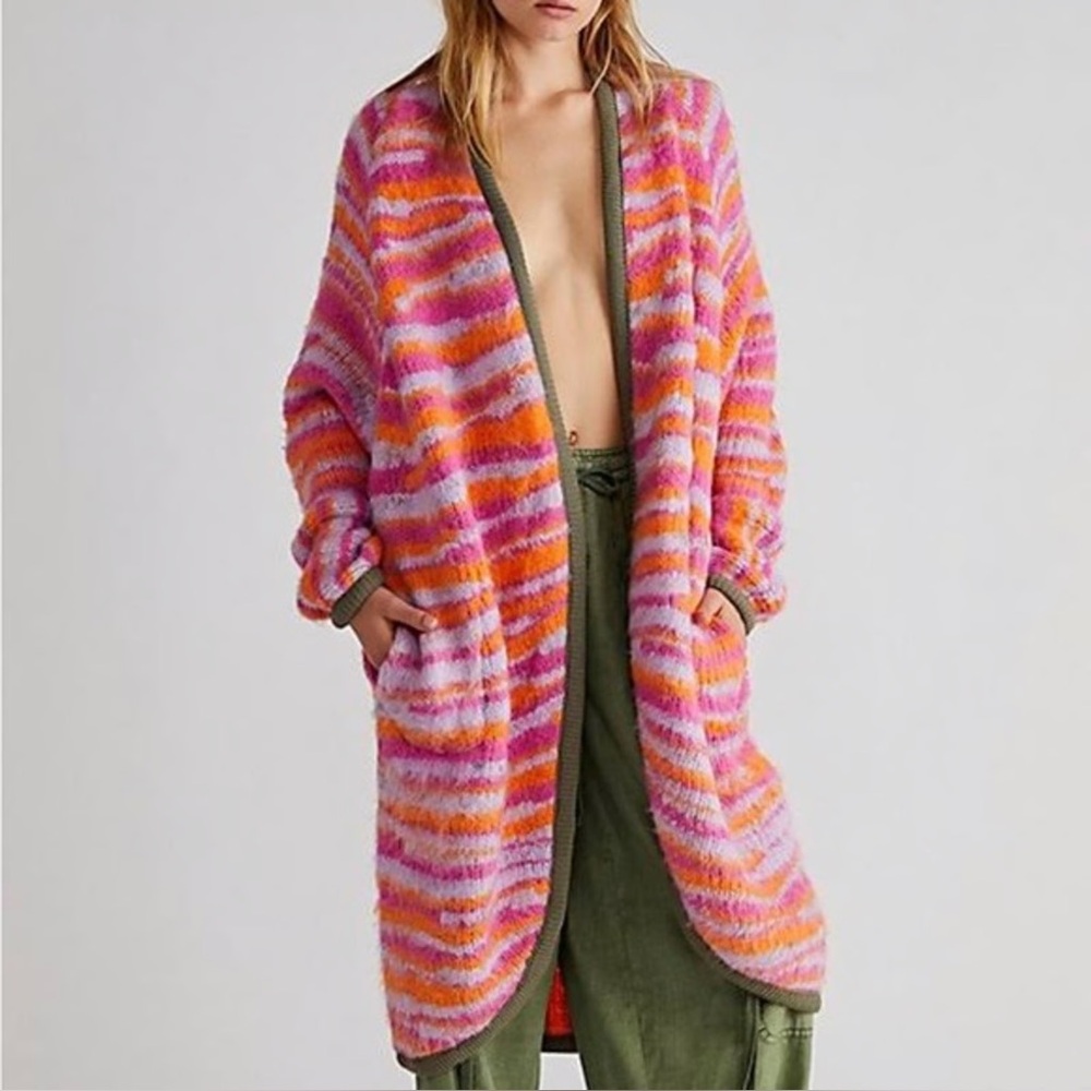 Free People Tiger Duster Cardigan Sweater PINK PARADISE - Size Small